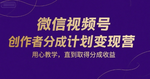 微信视频号创作者分成计划变现营，用心教学，直到取得分成收益-网亿资源平台
