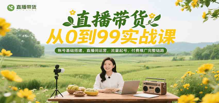 直播带货从0到99实战课，账号基础搭建，直播间运营，流量起号，付费推广完整链路-网亿资源平台