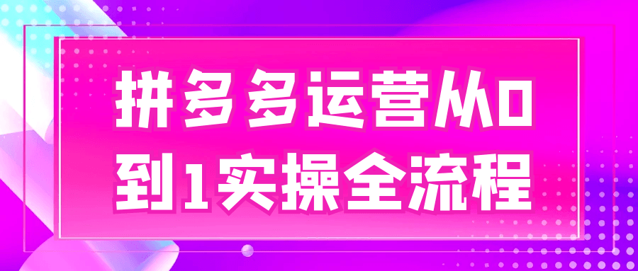 拼多多运营从0到1实操全流程-网亿资源平台