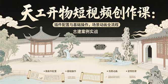 （15418期）天工开物短视频创作课：插件配置与基础操作，场景动画全流程 古建案例实战-网亿资源平台