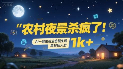 农村夜景杀疯了！AI一键生成治愈系慢生活，单日狂入1k+-网亿资源平台