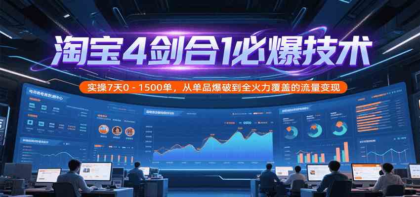 淘宝4剑合1必爆技术，实操7天0-1500单，从单品爆破到全火力覆盖的流量变现-网亿资源平台