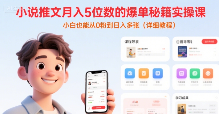 小说推文月入5位数的爆单秘籍实操课，，小白也能从0粉到日入多张(详细教程)-网亿资源平台