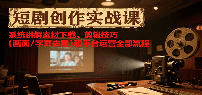 短剧创作实战课，系统讲解素材下载、剪辑技巧（画面/字幕去重）和平台运营全部流程-网亿资源平台