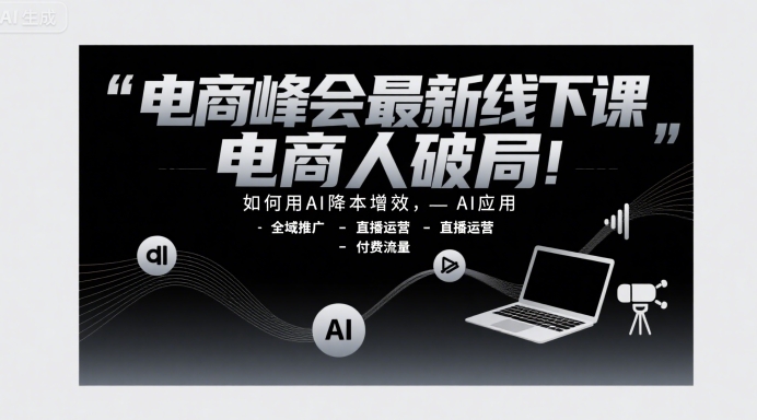 电商峰会最新线下课，电商人破局，如何用AI降本增效，AI应用-全域推广-直播运营-付费流量-网亿资源平台