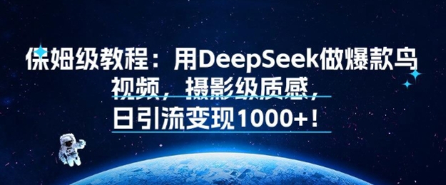 保姆级教程：用DeepSeek做爆款鸟视频，摄影级质感，日引流变现多张-网亿资源平台