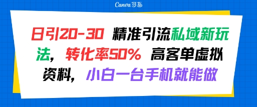 日引 20-30 精准引流私域新玩法，转化率50% 高客单虚拟资料，小白一台手机就能做-邪修侠 - 演示