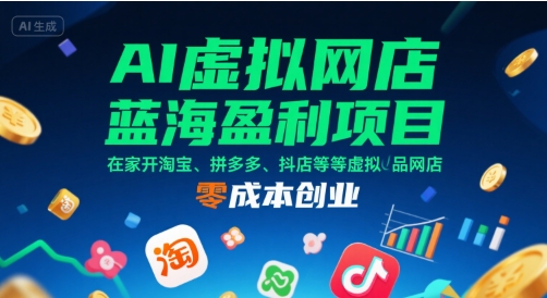 AI虚拟网店蓝海盈利项目，在家开淘宝、拼多多、抖店等虚拟品网店，零成本创业-网亿资源平台