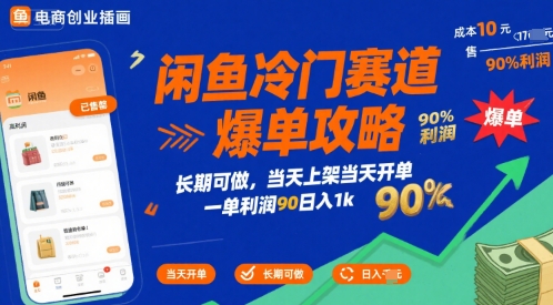 闲鱼冷门赛道爆单攻略，长期可做，当天上架当天开单，一单利润90% 利润，日入1k【揭秘】-网亿资源平台