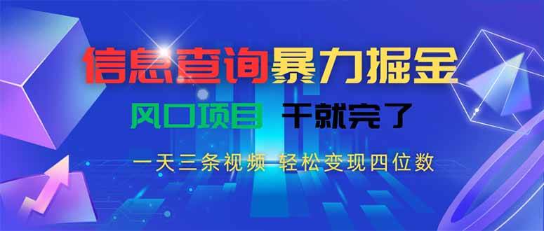 （15516期）信息查询暴力掘金，一天三条视频 轻松变现四位数，风口项目干就完了-网亿资源平台