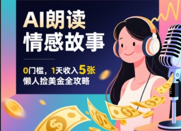 Ai朗读情感故事，0门槛，1天收入5张，每天10分钟，懒人捡美金全攻略-网亿资源平台