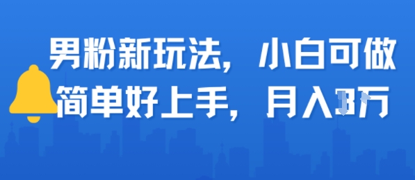 男粉新玩法，小白可做，简单好上手，月入1w-网亿资源平台