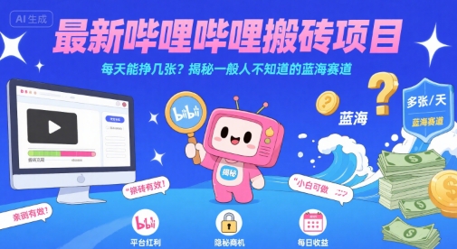 最新哔哩哔哩上B站搬砖项目，每天能挣几张？揭秘一般人不知道的蓝海赛道-网亿资源平台