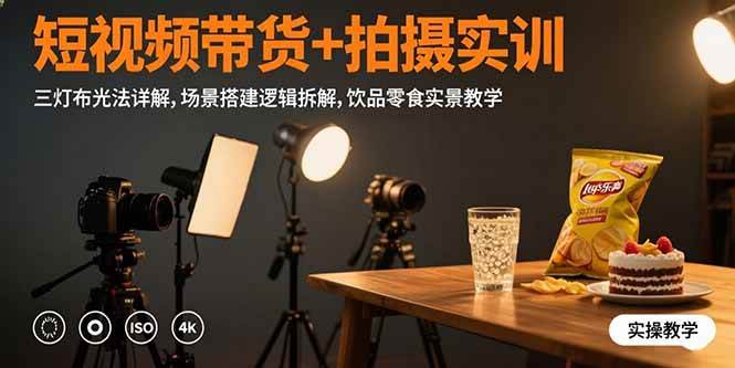 （15540期）短视频带货+拍摄实训：三灯布光法详解,场景搭建逻辑拆解,饮品零食实景教学-网亿资源平台