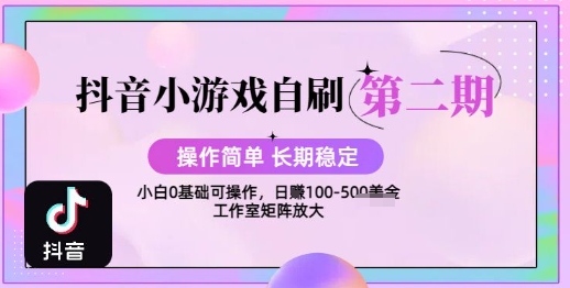 抖音小游戏自刷项目,操作简单,长期稳定,日盈利几张,小白和工作室均可操作-网亿资源平台