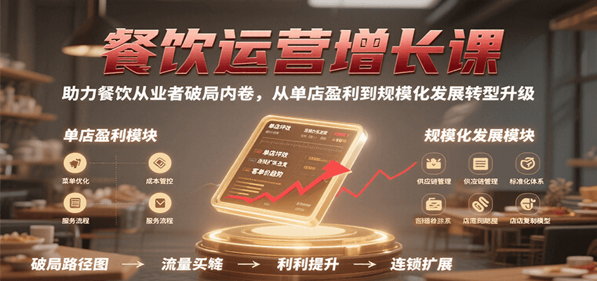 餐饮运营增长课，助力餐饮从业者破局内卷，从单店盈利到规模化发展转型升级-网亿资源平台