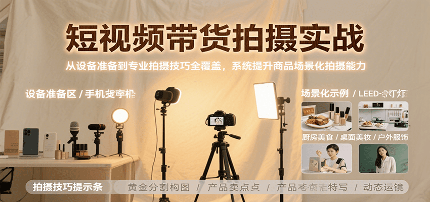 短视频带货拍摄实战，从设备准备到专业拍摄技巧全覆盖，系统提升商品场景化拍摄能力-网亿资源平台