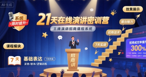 21天在线演讲密训营，王牌演讲招商课程系统-网亿资源平台
