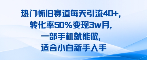 热门怀旧赛道每天引流40+，转化率50%月变现3w，一部手机就能做，适合小白新手入手-网亿资源平台