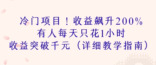 冷门项目！收益飙升200% 有人每天只花1小时 收益突破1k(详细教学指南)-网亿资源平台
