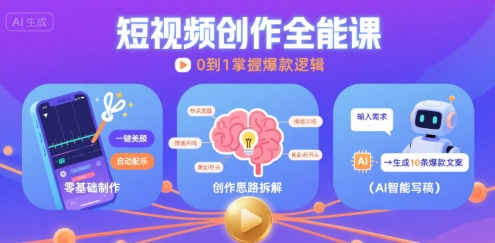 短视频创作课,短视频制作、创作思路、Ai写爆款文案-邪修侠 - 演示