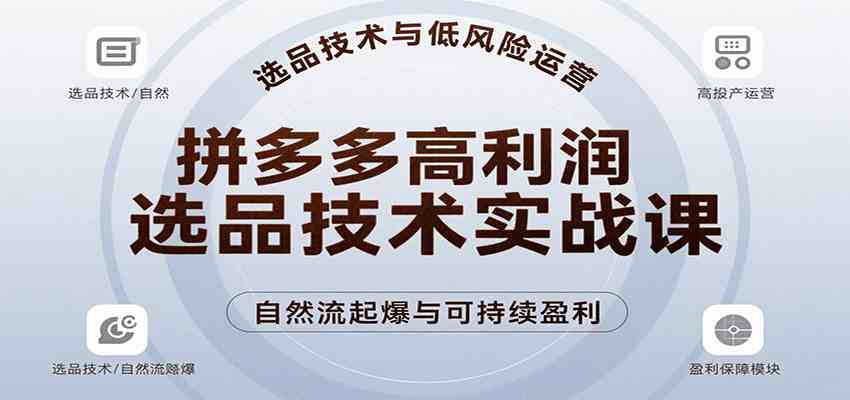 拼多多高利润选品技术实战课，手把手教学自然流高投产起爆，实现低风险可持续盈利-网亿资源平台