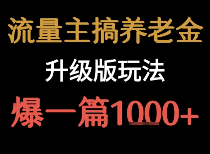 流量主之养老金升级版玩法 爆一篇收益1k+-网亿资源平台