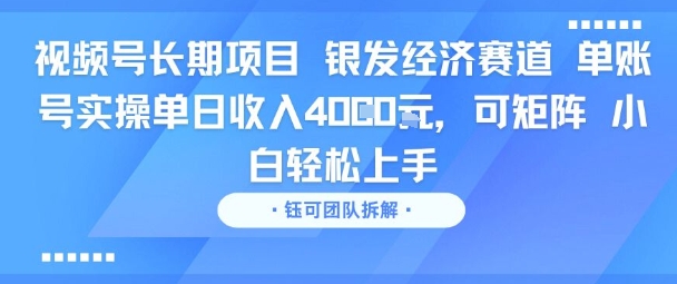 视频号长期项目 银发经济赛道 单账号实操单日收入1k，可矩阵 小白轻松上手-网亿资源平台
