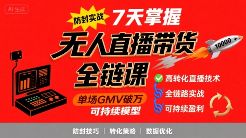 无人直播带货全链防封实战课，7天掌握高转化直播技术，实现单场GMV破万可持续模型-邪修侠 - 演示