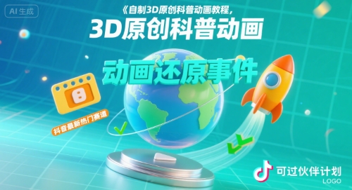 自制3D原创科普动画教程，动画还原事件，抖音最新热门赛道，可过伙伴计划-网亿资源平台