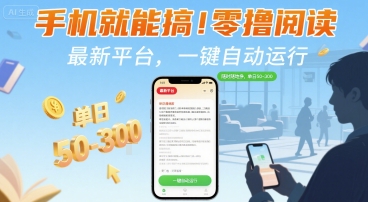 手机就能搞！零撸阅读挂G，最新平台，一键自动运行，随时随地挣，单日50-3张+【揭秘】-网亿资源平台