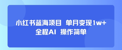 小红书蓝海项目 单月变现1w+ 全程AI 操作简单-网亿资源平台