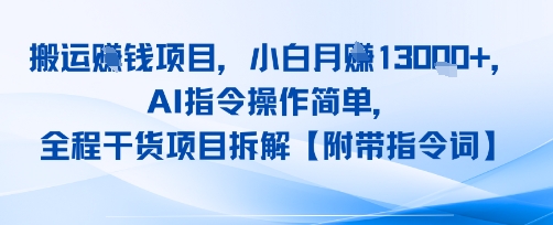 搬运挣钱项目，AI指令操作简单，小白月入1W+，全程干货项目拆解-网亿资源平台