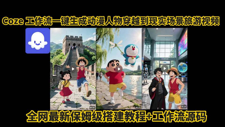 coze工作流一键生成动漫人物穿越到现实场景旅游视频，全网最新保姆级搭建教程+工作流源码-网亿资源平台