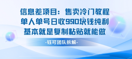 信息差项目：售卖冷门教程单人单号日收9张纯利基本就是复制粘贴就能做-网亿资源平台