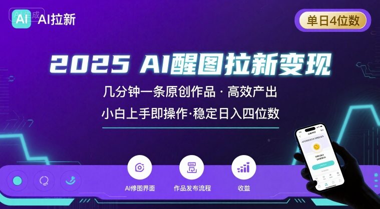 2025最强AI醒图拉新，几分钟一条原创作品，单日收入4位数，小白也能上手操作-网亿资源平台