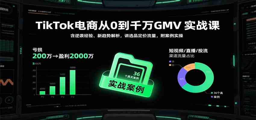 TikTok电商从0到千万GMV实战课，含逆袭经验、新趋势解析，讲选品定价流量，附案例实操-网亿资源平台