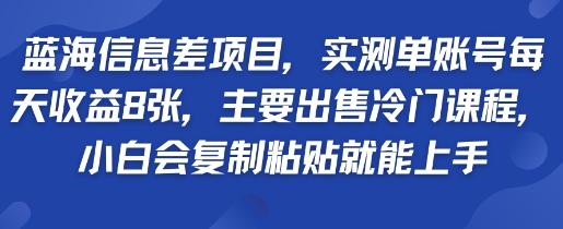 蓝海信息差项目，实测单账号每天收益多张，主要出售冷门课程，小白会复制粘贴就能上手-网亿资源平台