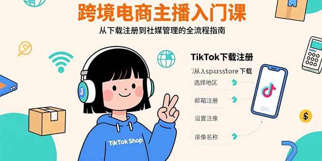 （15708期）跨境电商主播入门课，TikTok下载注册，支付工具配置，社媒账号管理全流程-网亿资源平台