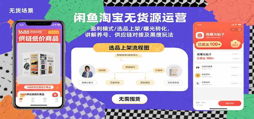 闲鱼淘宝无货源运营：盈利模式/选品上架/曝光转化，讲解养号、供应链对接及黑搜玩法-网亿资源平台