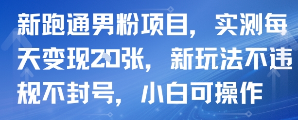 新跑通男粉项目，实测每天变现多张，新玩法不违规不封号，小白可操作-网亿资源平台
