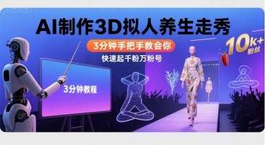 Ai制作3D拟人养生走秀，3分钟手把手教会你，快速起千粉万粉号-网亿资源平台