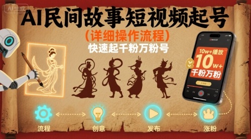 AI民间故事短视频起号，详细操作流程，快速起千粉万粉号-邪修侠
