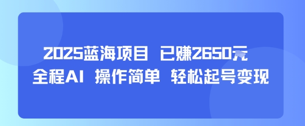 2025蓝海项目 已挣2650米 全程AI 操作简单 轻松起号变现-网亿资源平台