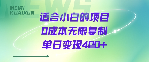 适合小白的项目0成本无限复制单日变现4张+-网亿资源平台
