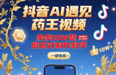 抖音AI遇见药王视频，条条10W赞，快速起千粉万粉号，傻瓜式制作教学-网亿资源平台