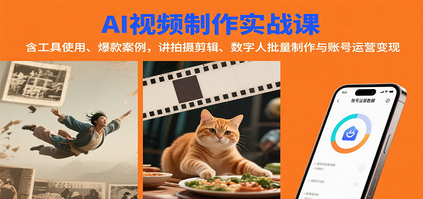 AI视频制作实战:含工具使用、爆款案例,讲拍摄剪辑、数字人批量制作与账号运营变现-邪修侠