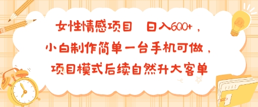 女性情感项目 小白制作简单一台手机可做 项目模式后续自然升大客单 日入6张-网亿资源平台