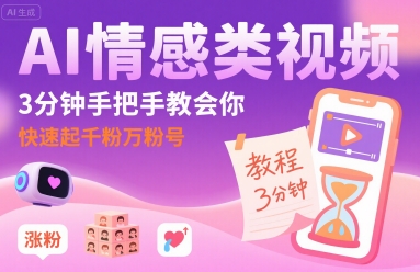 AI情感类视频，3分钟手把手教会你，快速起千粉万粉号-网亿资源平台