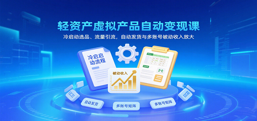 轻资产虚拟产品自动变现课，冷启动选品、流量引流，自动发货与多账号被动收入放大-网亿资源平台